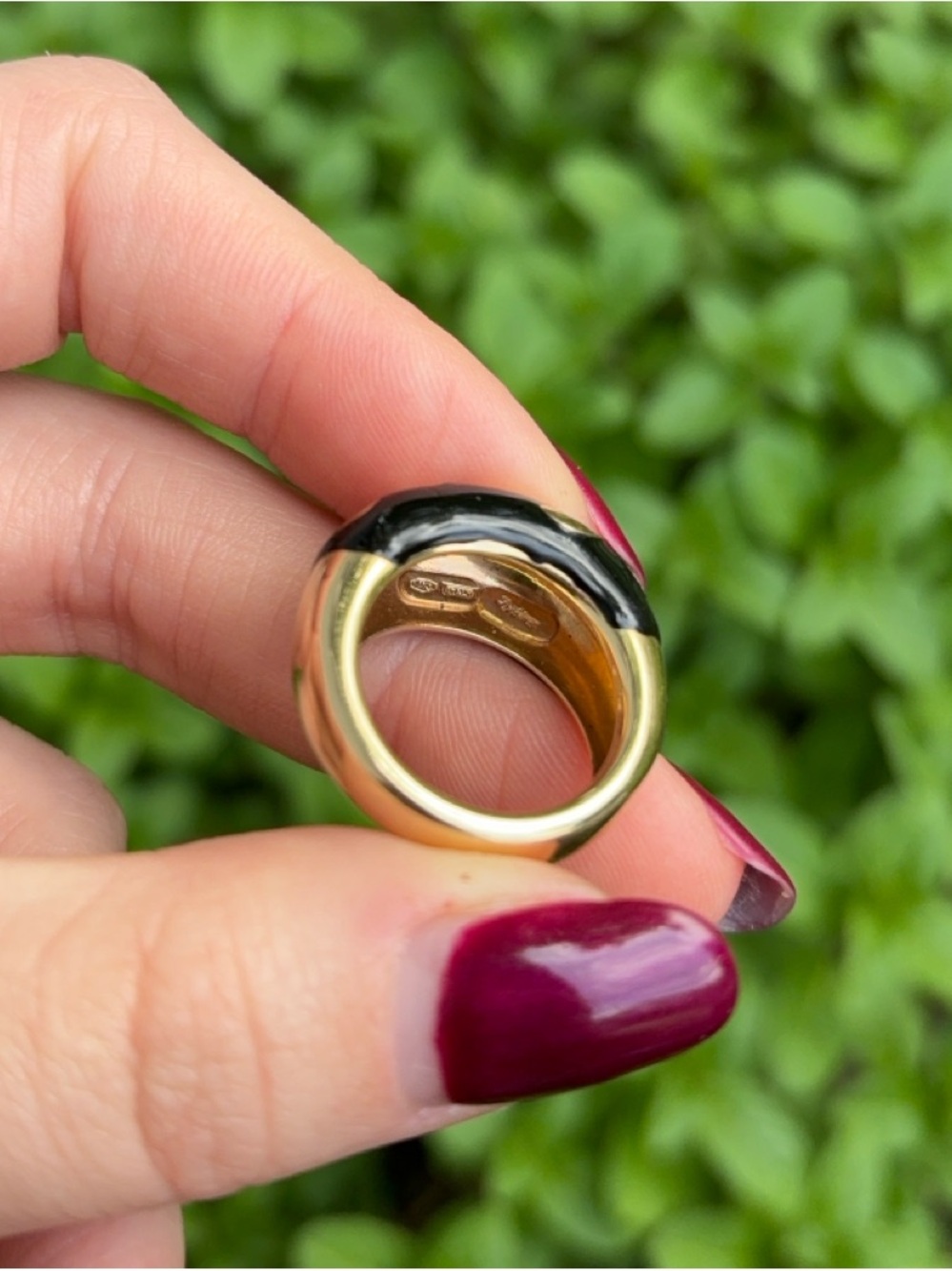 14k Gold Two Tone Diamond Cut Flower Dome Ring with Black Enamel - Picture 7 of 9
